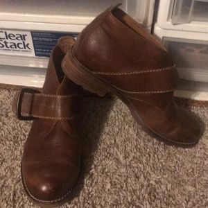 Brown leather booties